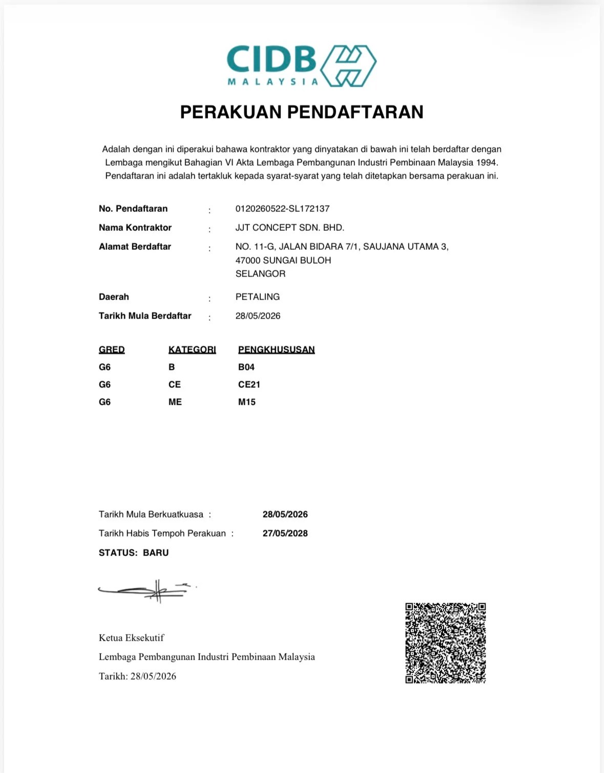 CIDB G6 Certificate